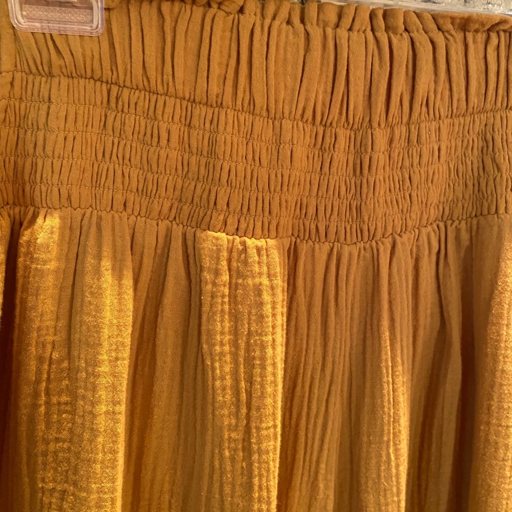 NWT. Anthropologie Mustard Color Cotton Wide Leg Crinkle Gauze Pant Small